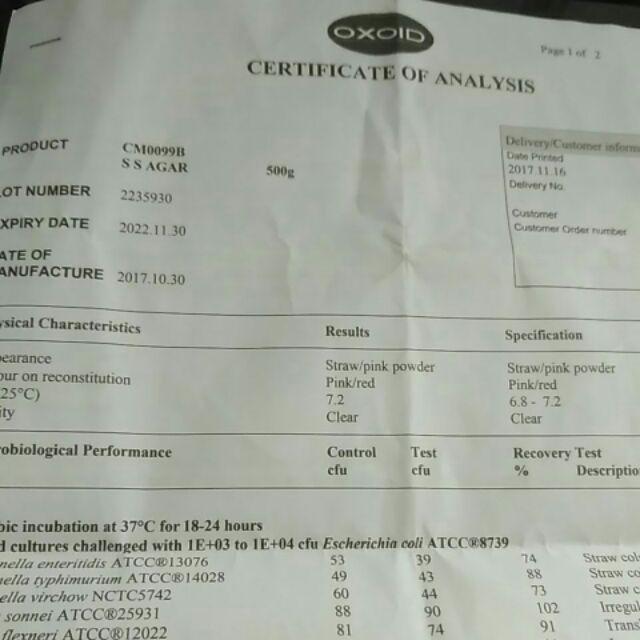 Kimia Pa Salmonella Shigella Agar Cm0099 Oxoid Ecer 10 Gram