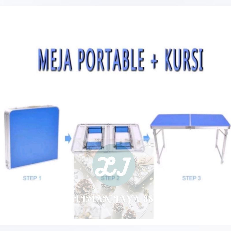 MEJA LIPAT Kaki kotak 120CM X 60CM SET DENGAN KURSI Meja lipat portable serbaguna