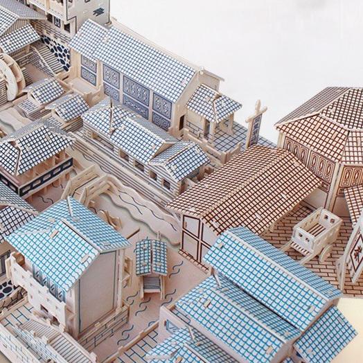 ❂ Puzzle 3D DIY bahan kayu rumah cina mainan puzzle edukasi anak (kado & pajangan dekorasi rumah) ○