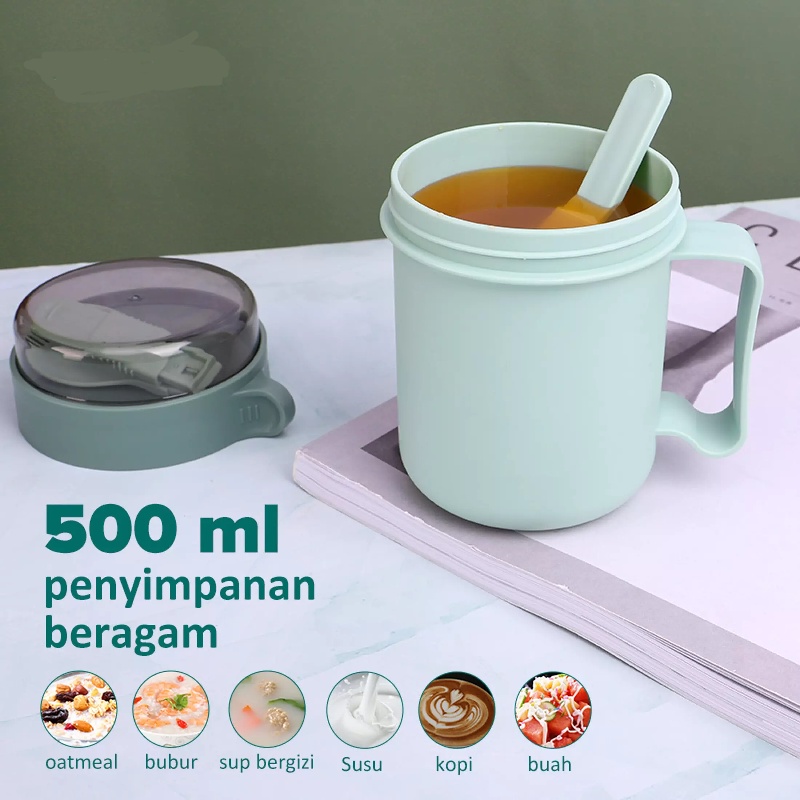 VnM008 | Mangkuk sup Cangkir sup Anti Tumpah Panci sup Portable Free Sendok BPA Free