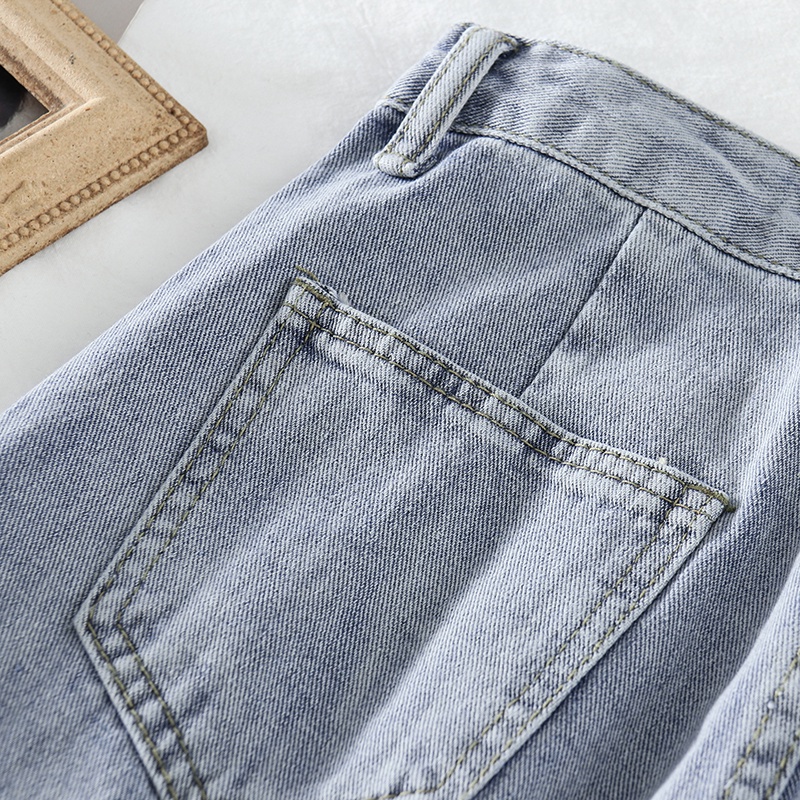 Jeans Rawis Highwaist Straight Loose  Korean Style Dengan Warna Biru Celana Wanita