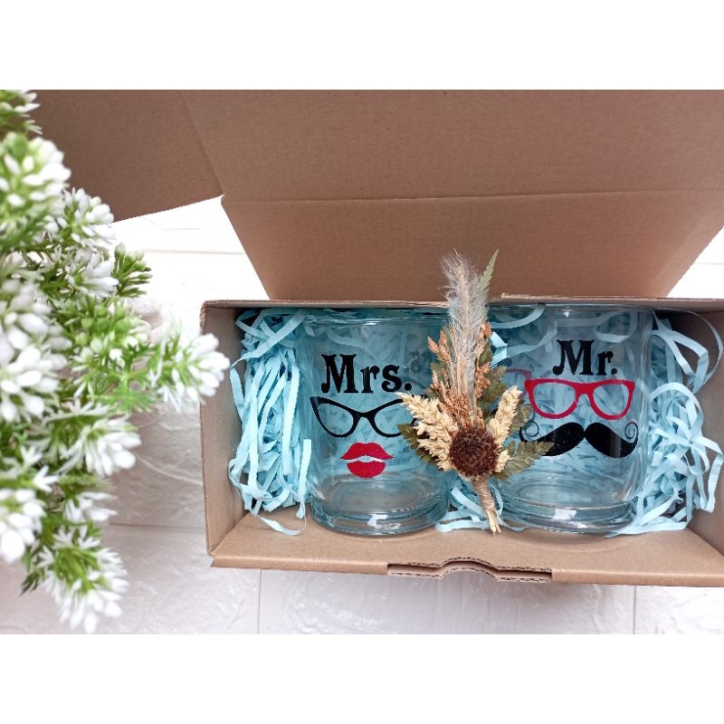 Gelas Couple Mr Mrs Wedding Anniversary Valentine Gift Best Seller