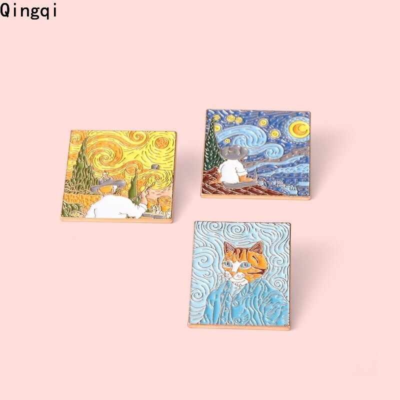 Bros Pin Enamel Desain Kartun Lukisan Minyak Terkenal Artistik Untuk Hadiah Anak