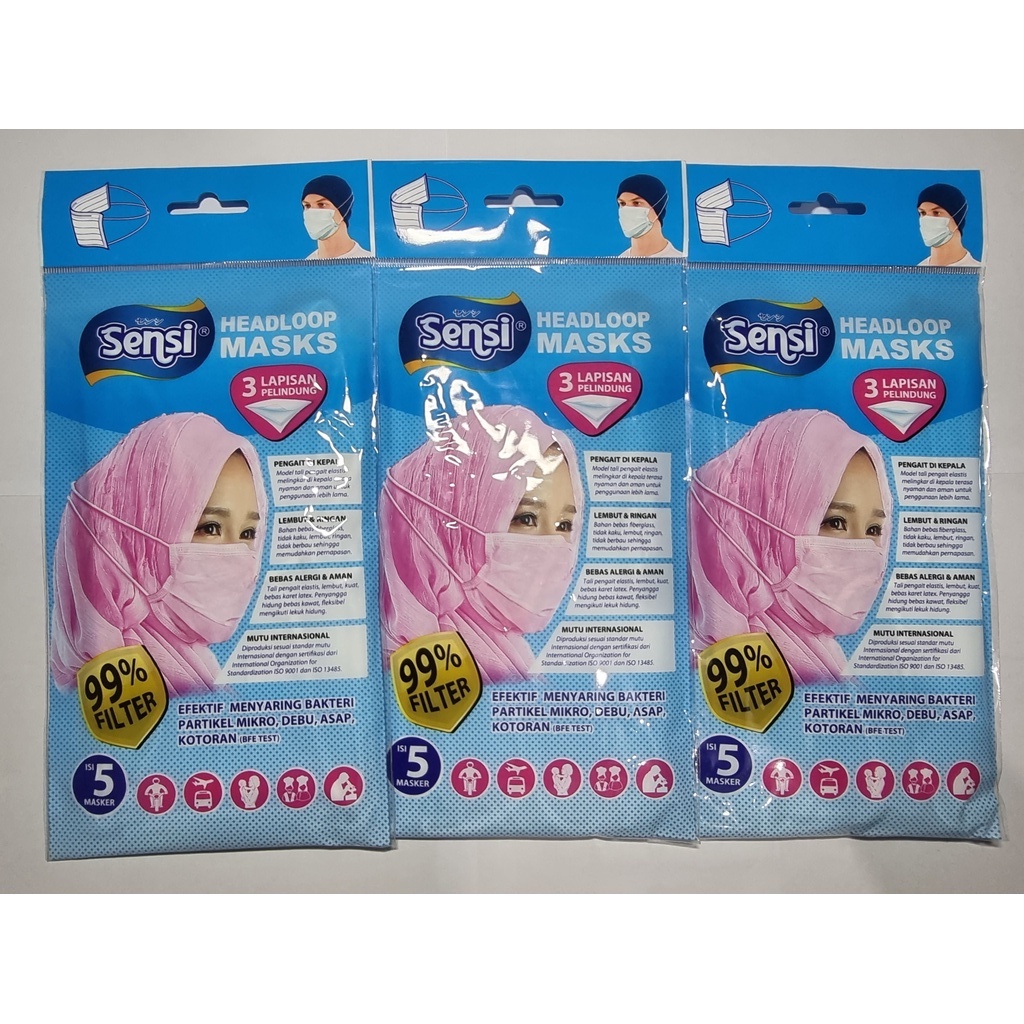 Masker Sensi Headloop 3 PLY per pack isi 5 pcs