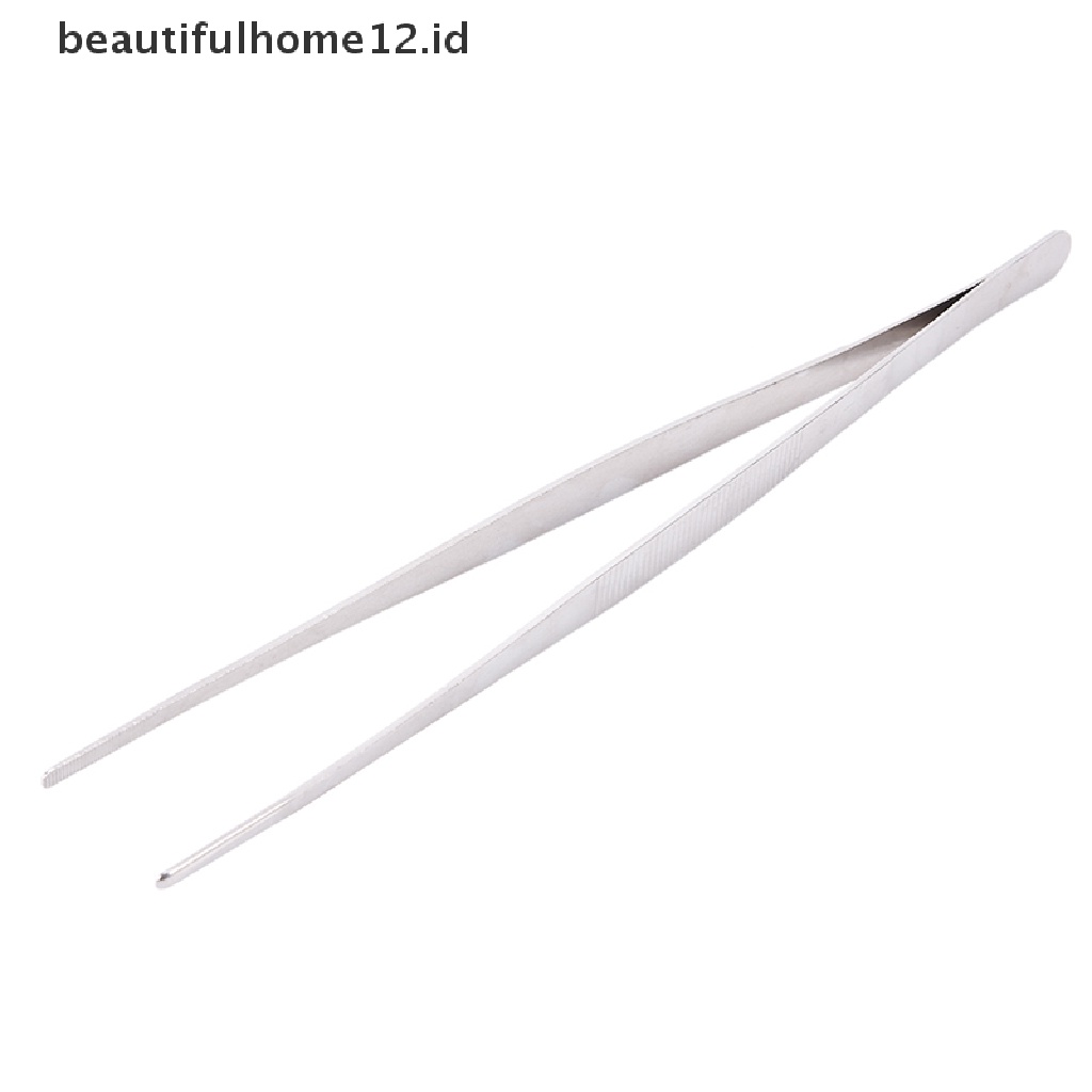 【beautifulhome12.id】 Silver Stainless Steel Long Food Tongs Straight Tweezers Kitchen Tool .