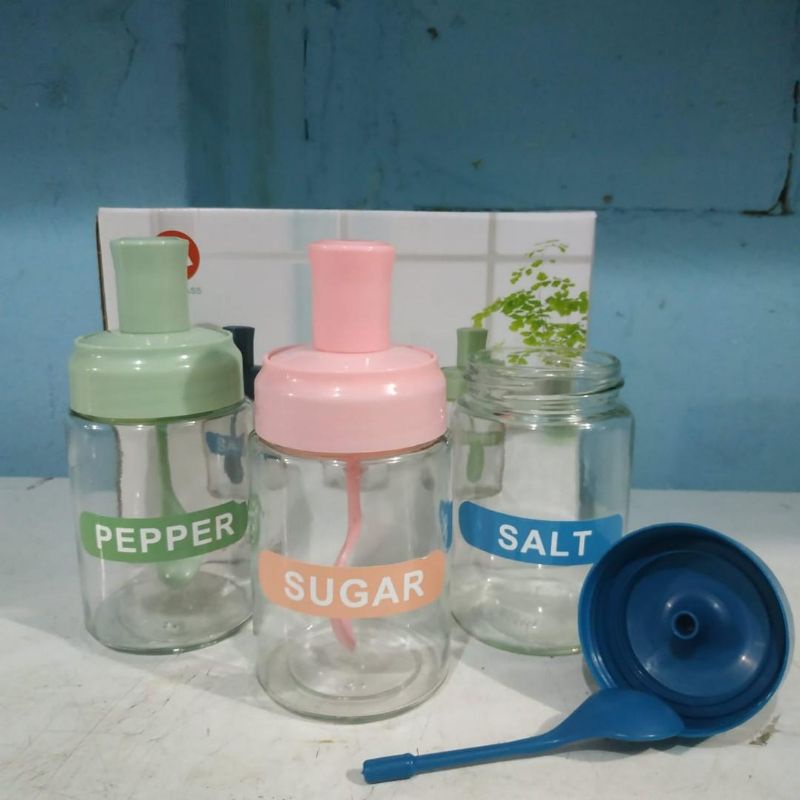 MKS Glas Botol Kaca Bumbu Dapur Dan Sendok Di Perbotolnya Isi 3Botol