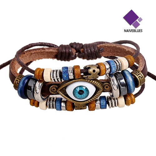 Naiveblue &gt; Gelang Tangan Handmade Adjustable Aksen Mata Turki Imitasi Untuk Unisex / Pria / Wanita