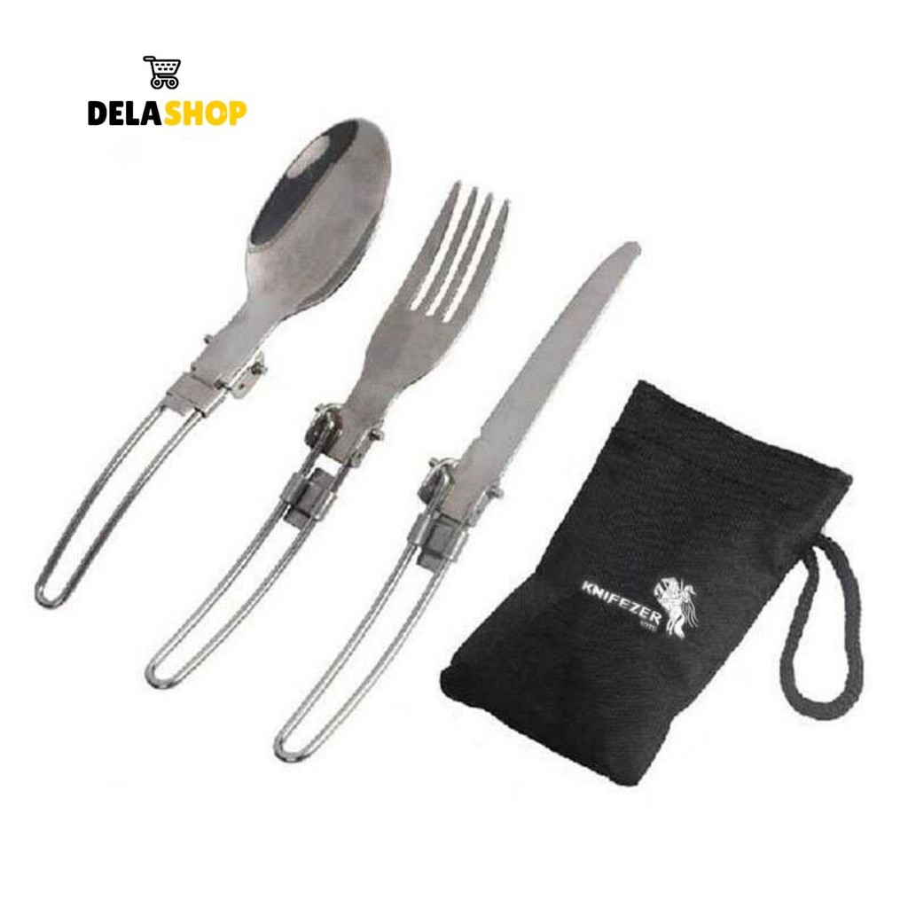 Sendok Garpu Pisau Lipat Portabel Stainless | alat makan outdoor | alat masak camping