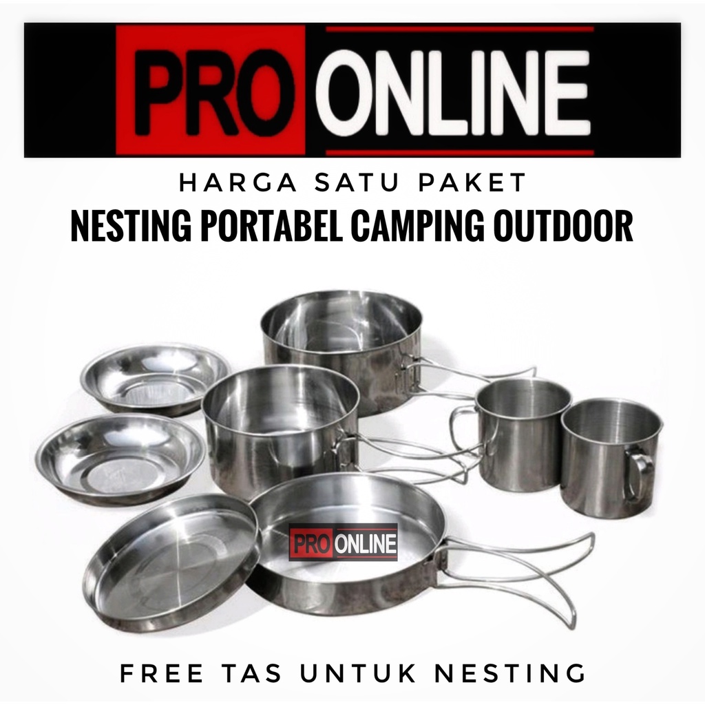 Nesting 8 set stainless dan kompor windproof - cooking set stainless camelwill - alat masak portable