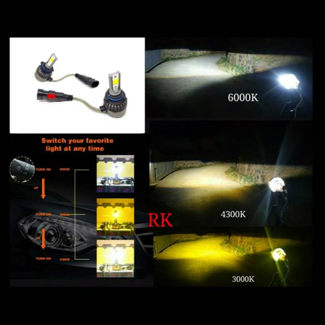 LAMPU FOGLAMP LED HB4 TIGA WARNA PNP - PENGGANTI HALOGEN 9006 FOGLAMP MOBIL GARANSI