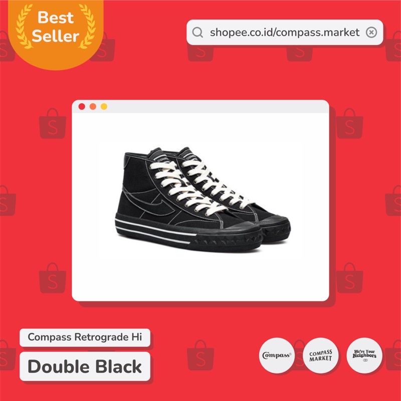 SEPATU COMPASS RETROGRADE HIGH DECON DOUBLE BLACK