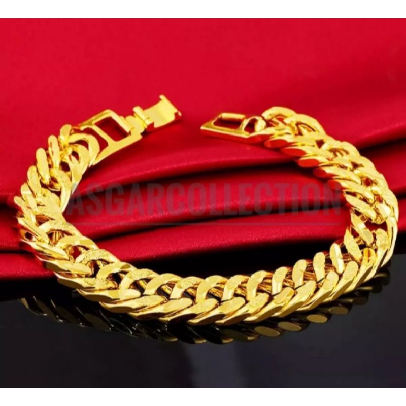 Gelang tangan rantai peria/cowok dilapisi kuning emas 24k titanium original anti luntur dan karat