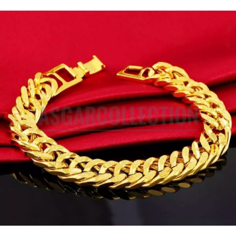 gelang tangan rantai peria/cowok dilapisi kuning emas 24k titanium original anti luntur dan karat