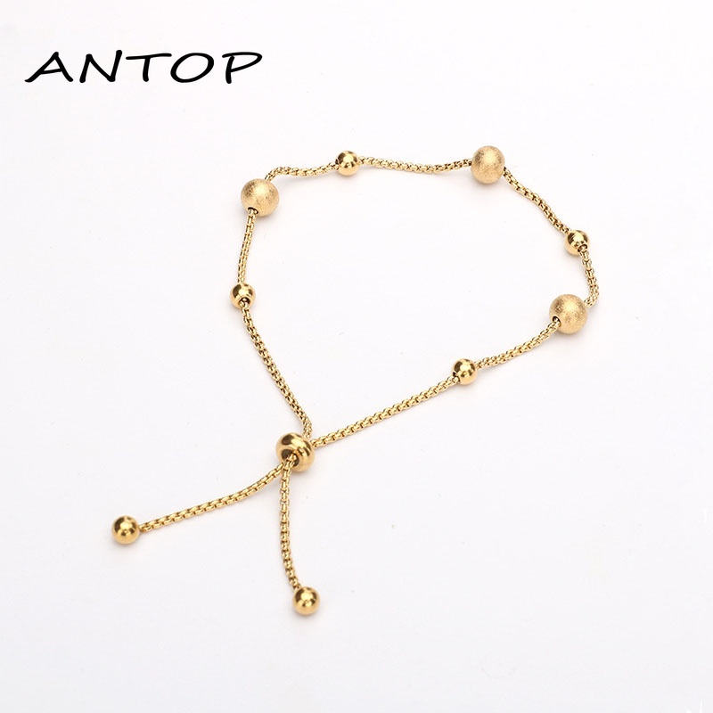 Gelang Adjustable Bahan Titanium Steel Warna Emas Gaya Korea Untuk Wanita