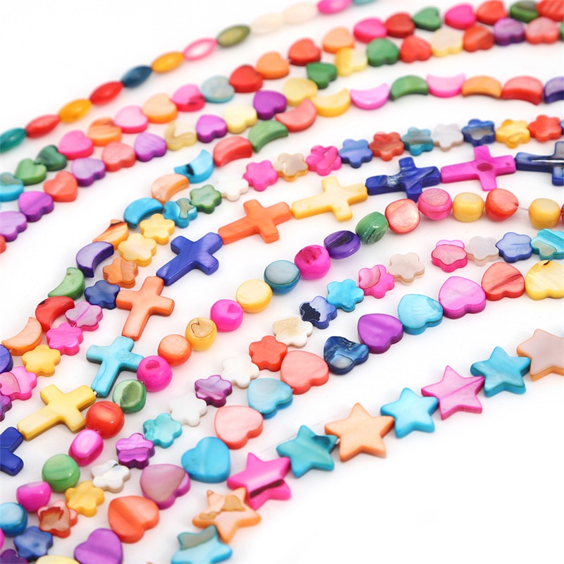 21-65Pcs Mix Color Natural Shell Beads Mother of Pearl Loose Bead Heart Butterfly Cross Flower Shape for DIY Jewelry Making