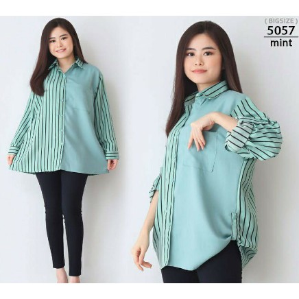 ✻ Baju Kemeja Wanita Jumbo LD 120 & LD 130 / Atasan Busui Bigsize / Hem Salur ✽