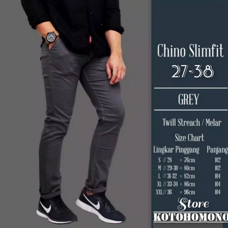 CELANA CHINO Panjang pria Slimfit KERJAHARIAN Santai Casual Formal Hitam Abu Cream Mocca Size 27-42