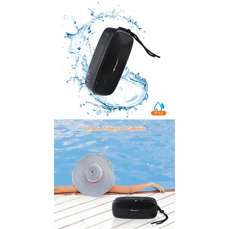 Speaker Bluetooth Portable Kisonli T2 TWS Speaker Waterproof IPX6 Bass Speaker