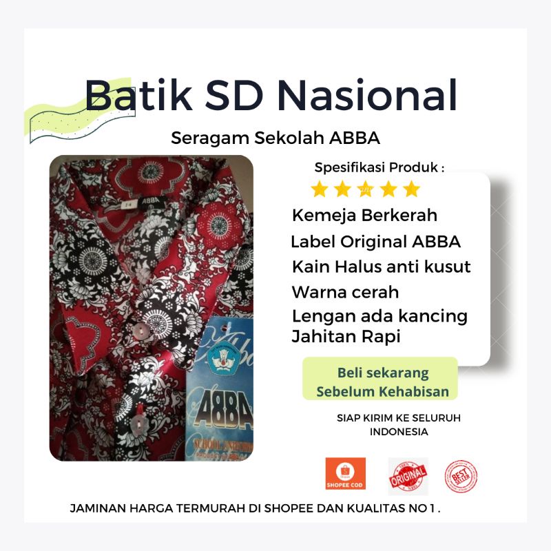 Batik SD Nasional Merah Lengan panjang Putra Putri