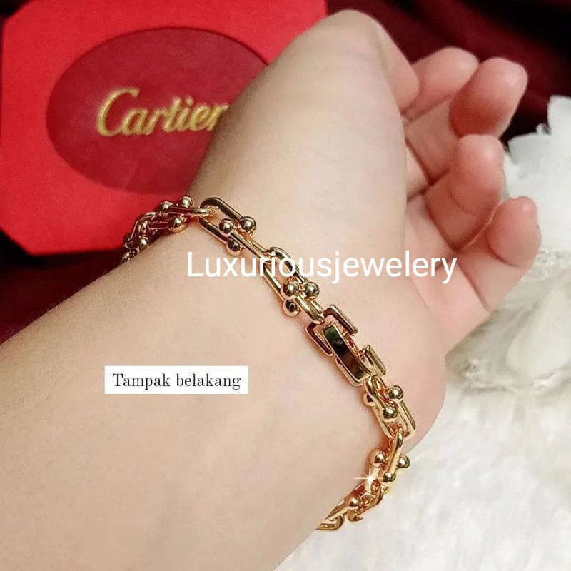 Gelang rantai paperclip love lapis emas