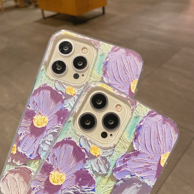 Unique Oil painting purple flowers Silicone Case VIVO Y21S Y21A Y21E Y21G Y50 Y30i Y20S Y20i Y12S Y93 Y91C Y95 V9 S1 V20 V15 Pro V11i V20SE V21 Y19 Y15S Bumper Protect Cover Casing