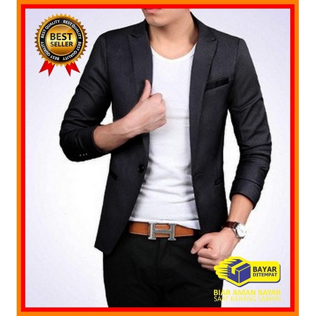 Fashion Bandung Cewek Cowok Distro Terbaru Blazer Pria Donzu Jas  AB337 Style Grey Blazer Jas Pria