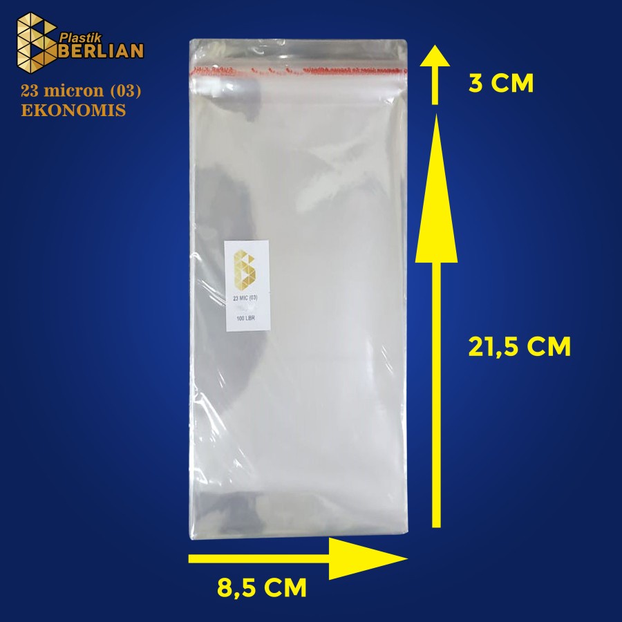 

8,5 x 21,5 cm Plastik OPP EKONOMIS 23micron (100 lbr) (lem/seal)