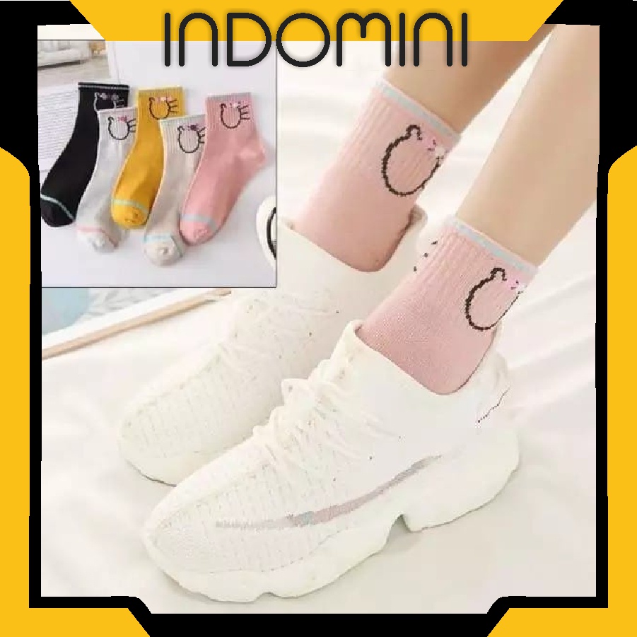 INDOMIN Kaos Kaki Unisex Panjang Diatas Mata Kaki Motif Garis Buah Polos Kualitas Premium KK016