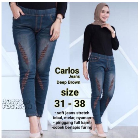 NEW !!! Carlos D brown jeans jumbo sobek lapis puring [ 31-38]