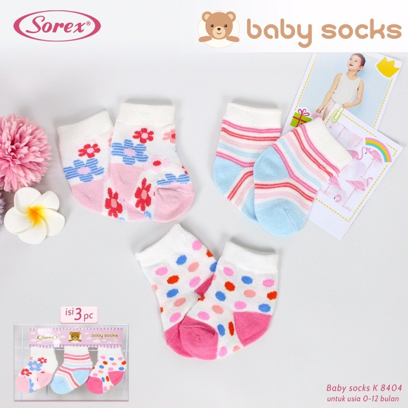 SOREX / KANDILA Kaos Kaki Bayi 3in1 - Baby Socks isi 3 pasang Motif Boy / Girl 0-6 / 0-12 Bulan