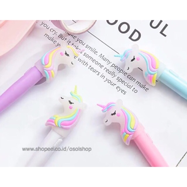 1 LUSIN Pulpen Lampu Unicorn / poni pony LED gel pen / bolpen kuda nyala