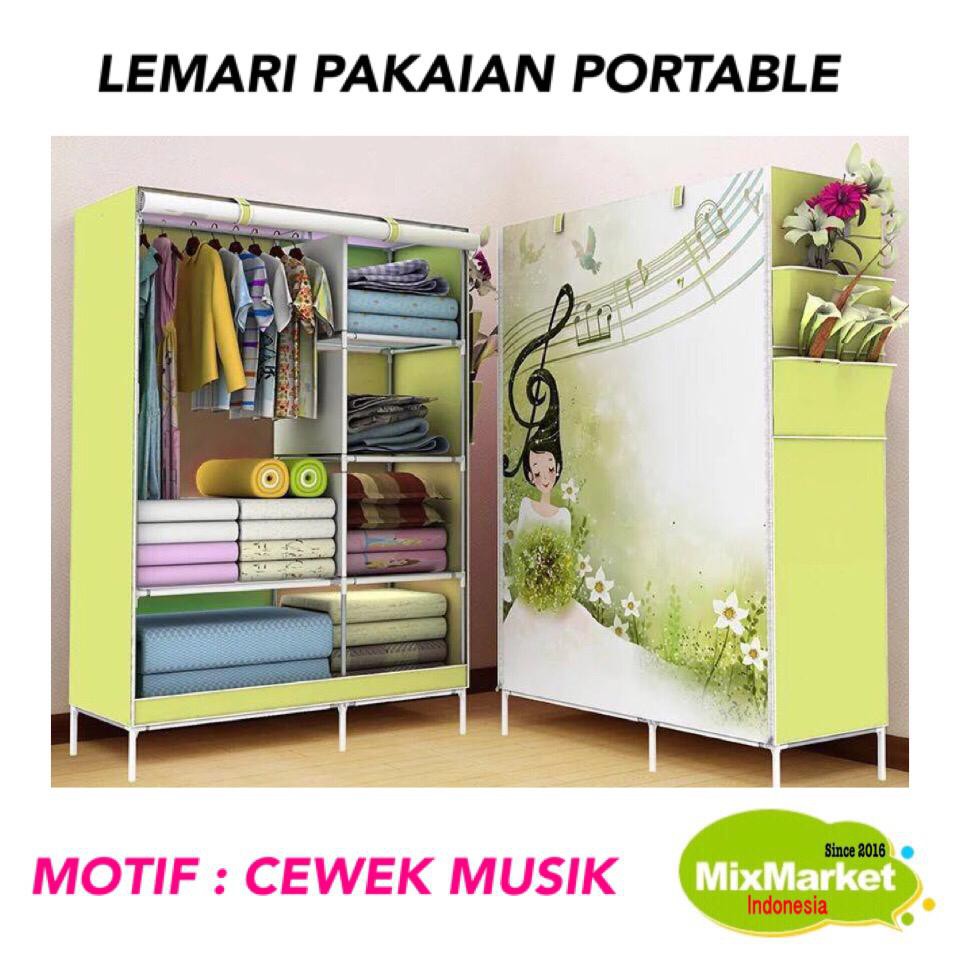  LEMARI  PAKAIAN  PORTABLE MULTIFUNGSI MOTIF CEWEK  MUSIK 