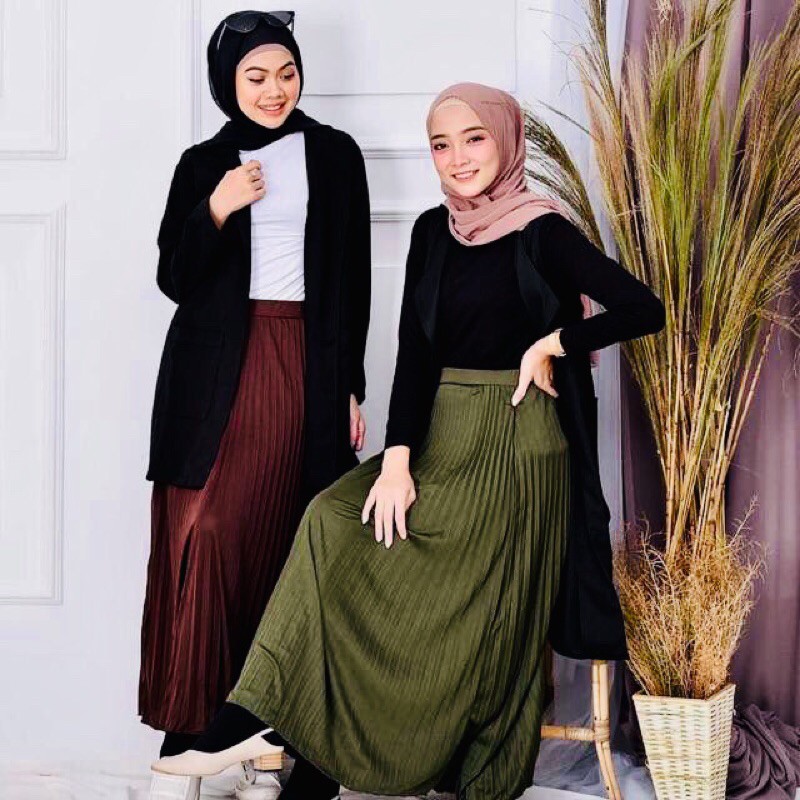 (BISA COD) PALING MURAH ! rok plisket premium maxi skirt prisket pleates real pict