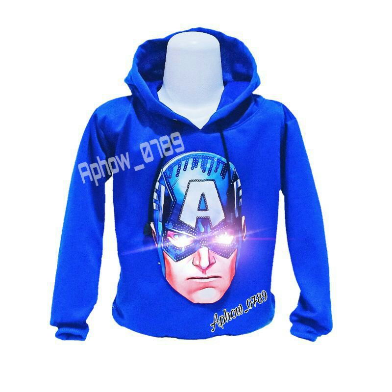 switer hoodie anak sweater hoodie LED [NYALA] motif karakter spiderman dan captain america sweater anak hoodie anak usia 3-9 tahun