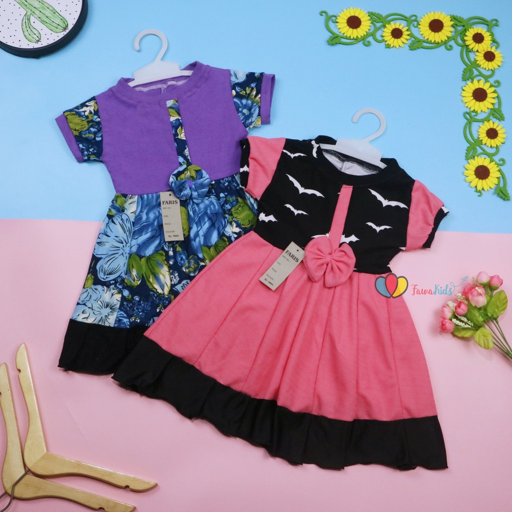 Dress Keisha uk 1-2 Tahun / Dres Lengan Anak Perempuan Baju Balita Gaun Pesta FashionKids Adem Murah