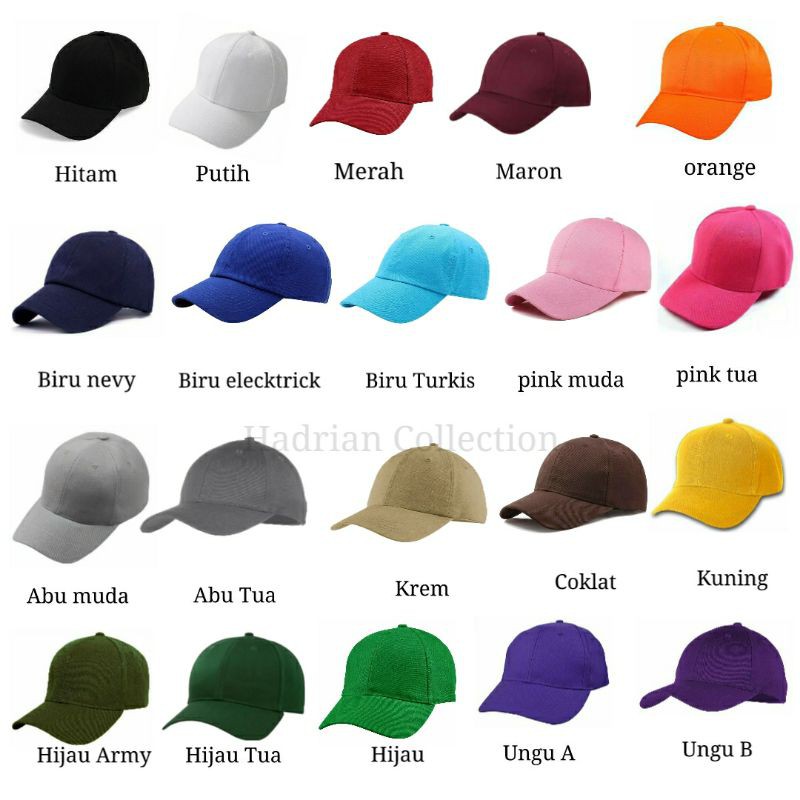 Topi baseball bordir Cuztom Topi Polos warna warni