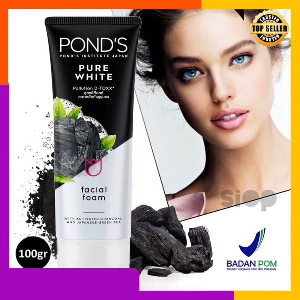 PONDS FACIAL FOAM PURE WHITE 100 GR {hitam}