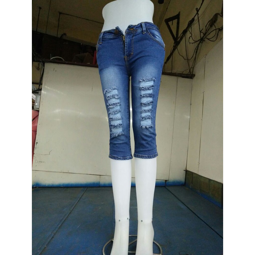  CELANA  JEANS  3 4 WANITA  CEWEK MODEL SOBEK BELEL  