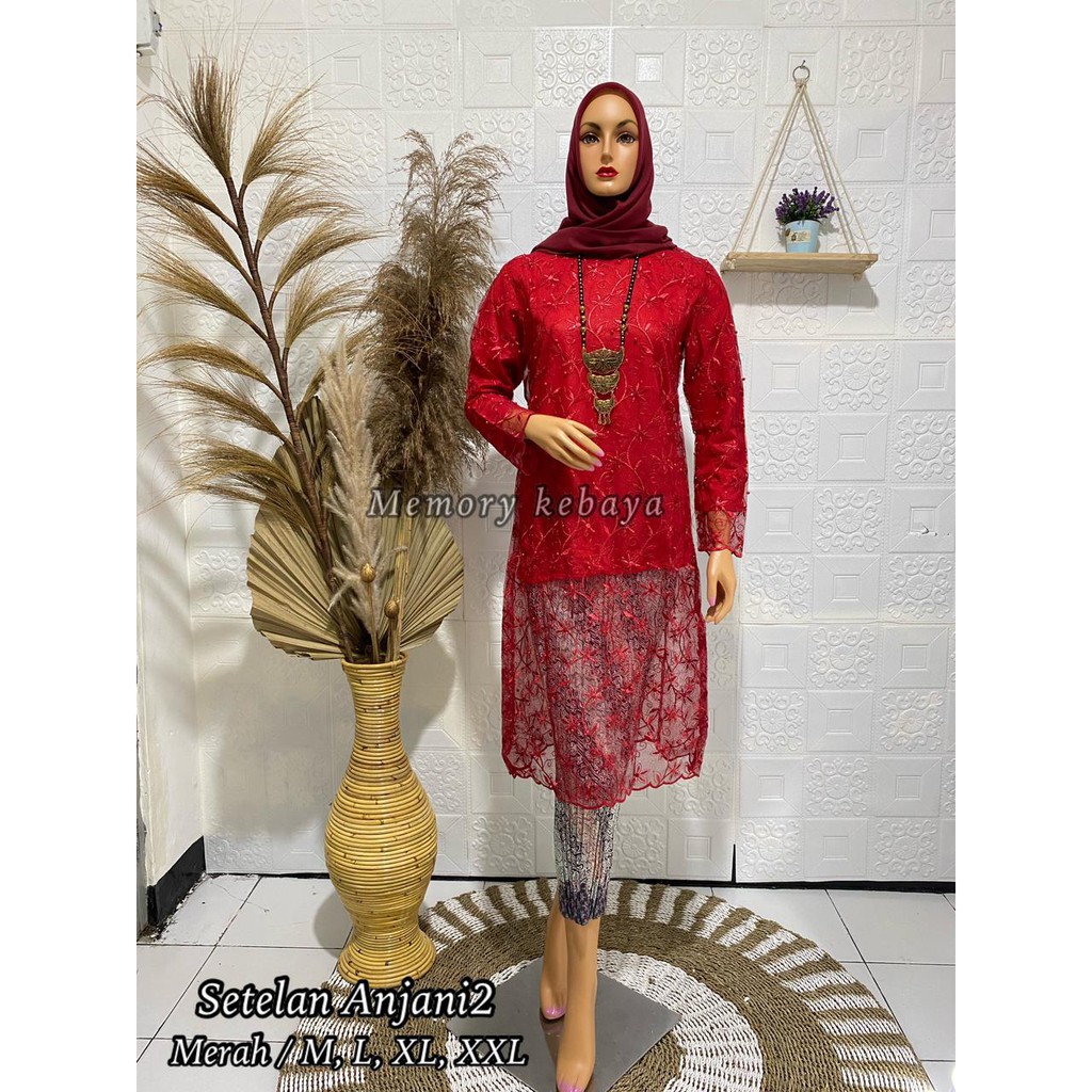 MEM&gt; SET TUNIK KEBAYA ANJANI / TUNIK TULLE BORDIR TIMBUL IMPORT / BAJU KEBAYA PESTA MODERN