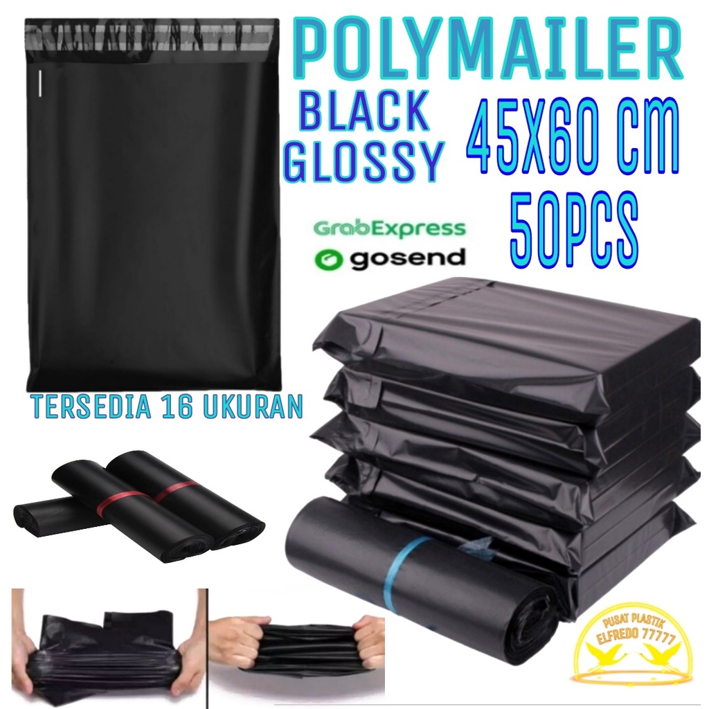 PLASTIK POLYMAILER 45X60 50PCS HITAM PE GLOSSY  / PLASTIK PACKING AN ONILINE SHOP