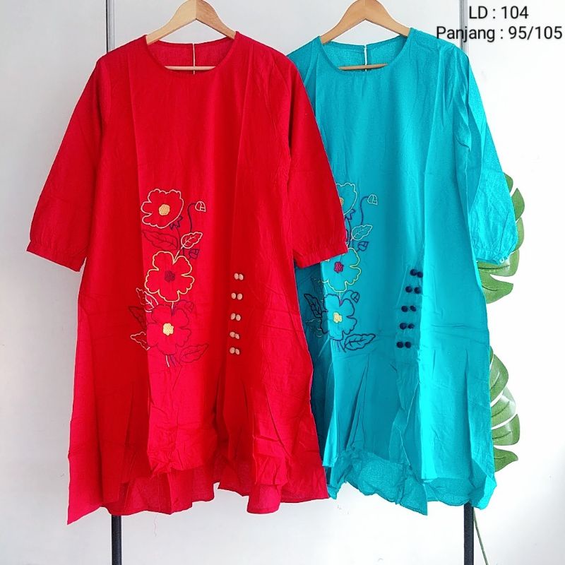 high low ruffle rempel dress wanita brand mosco bahan katun lembut adem premium size XL tunik cantik