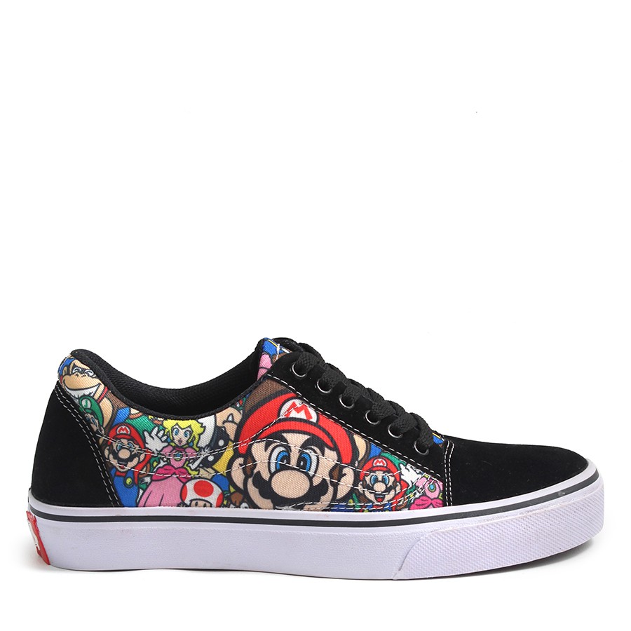 MS - Sepatu Sneakers Premium Pria Vans Oldskool Mario bros Hitam Skate Bertali Cowok Santai Campuss