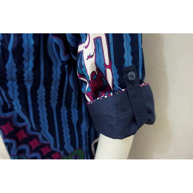 Dns Xxl0148 Kemeja Motif Wanita Batik Wayang Biru R23 Premium