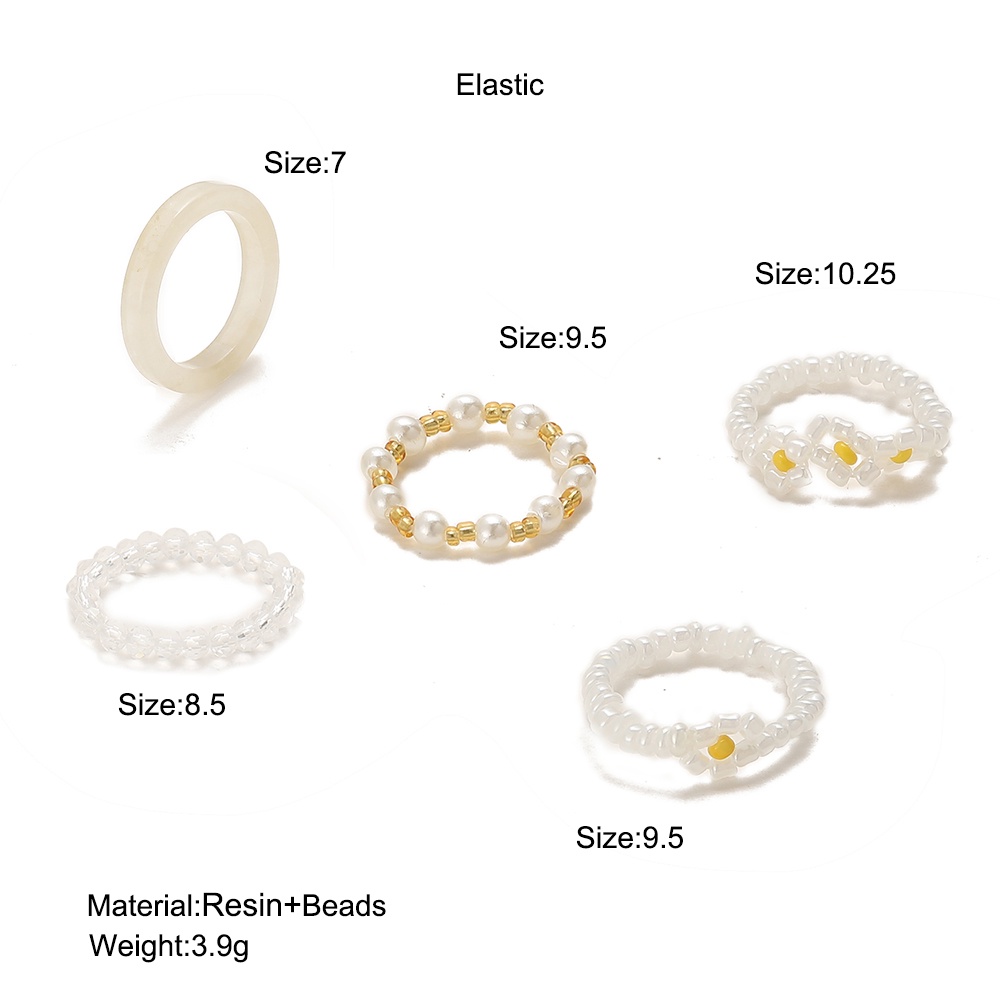 5pcs / Set Cincin Manik-Manik Mutiara Resin Bentuk Bunga Untuk Wanita