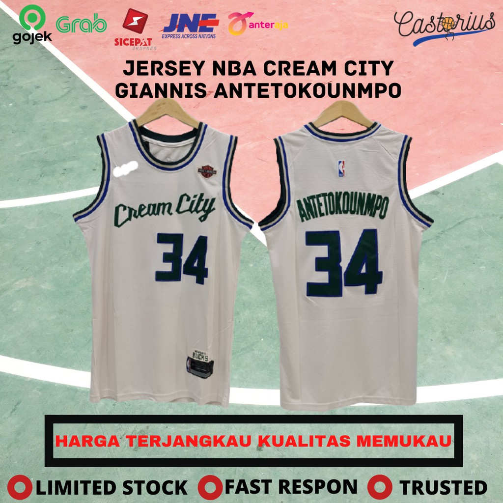 Jersey Basket Nba Giannis Antetokounmpo Baju Basket Nba Baju Basket Import Bucks Cream City Giannis Shopee Indonesia