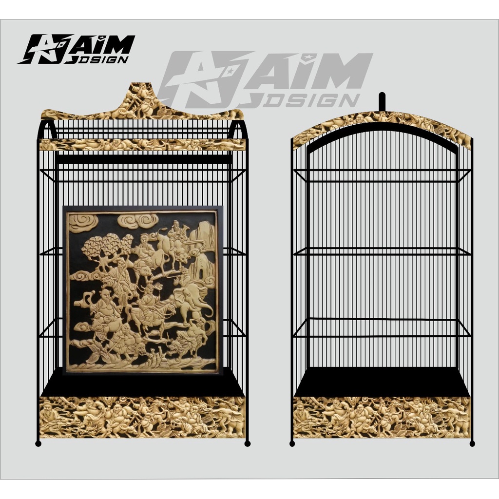 DECAL STIKER SANGKAR EBOT 123 Sangkar Burung Kotak Motif UKIR Custom -  Kenari -  CENDET CUCAK IJO