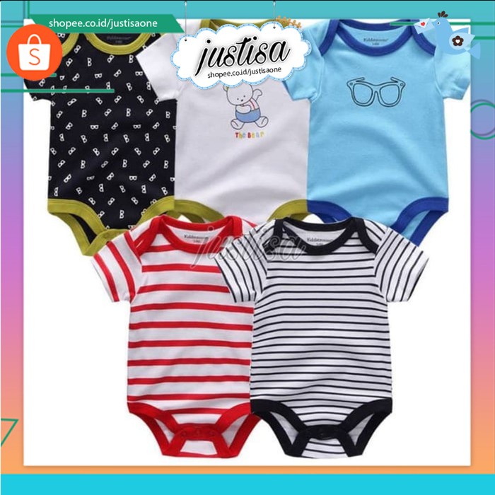 Promo !! SALE  JUMPER BAYI ISI 5-JUMPER BABY GROW PENDEK MURAH