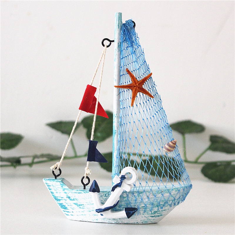 Ornamen Perahu Kamuflase 15Cm Model Perahu Layar Kecil Home Home Dekorasi Hias Aksesoris Gaya Mediterania Small Fishing Boat