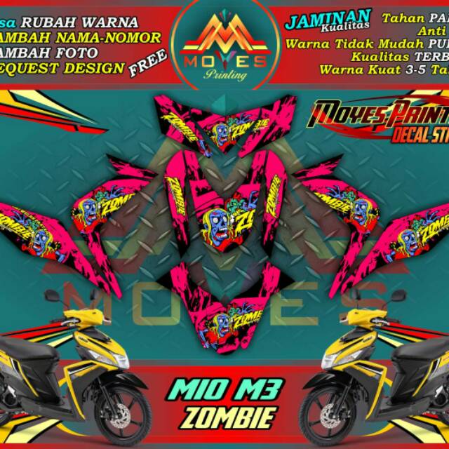 dekal mio m3 decal motor mio zombie dekal striping motor mio m3 sticker motor stiker mio m3 zombie