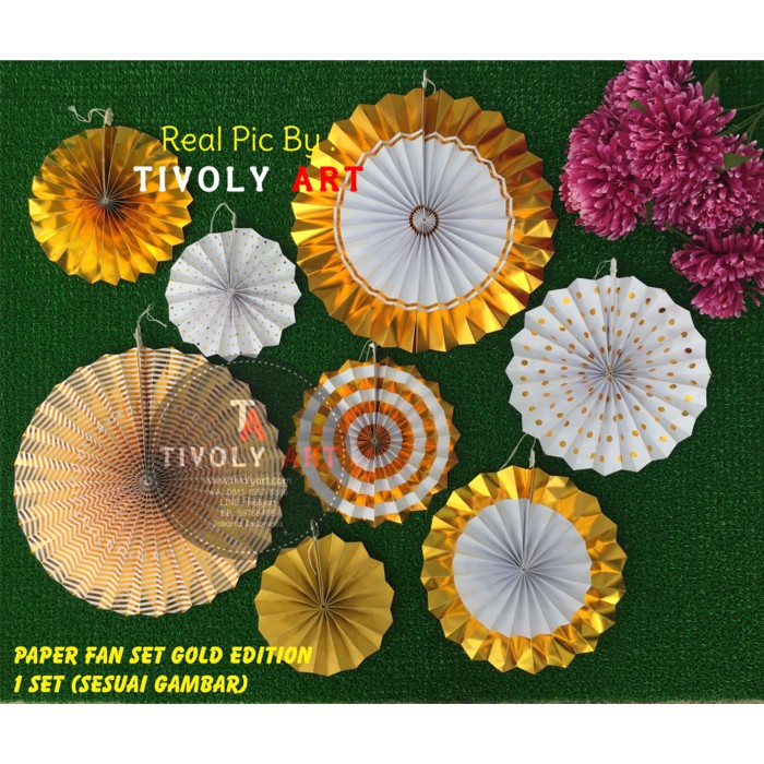 

[TERLARIS] PAPER FAN DEKORASE SET GOLD EDITION